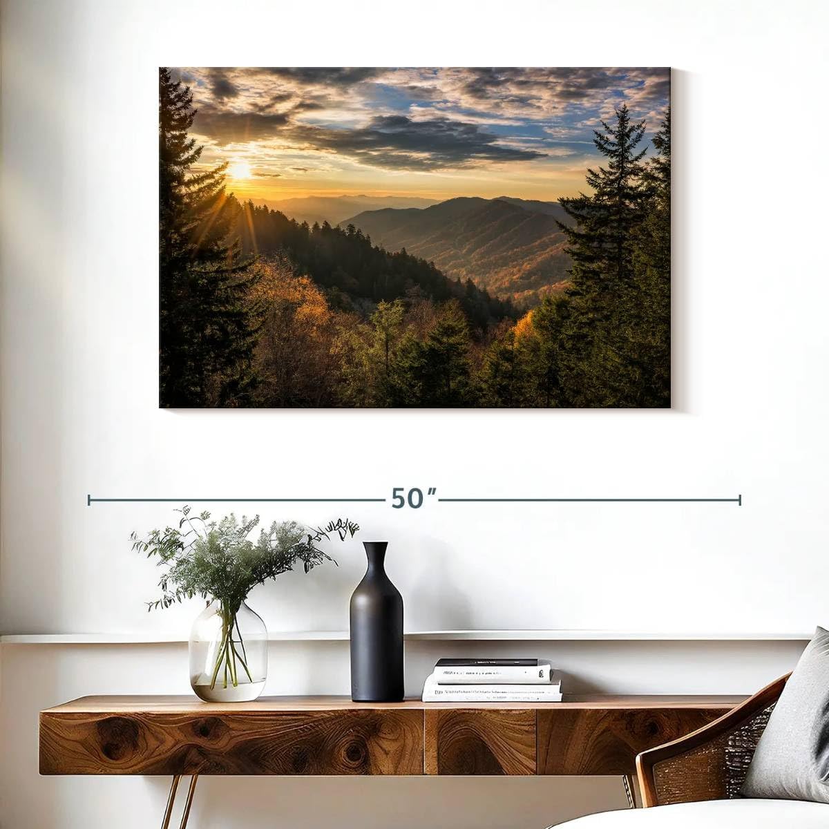 ElephantStock Sunrise In Smoky Mountains Canvas - 1 Panel Mountain Pictures Wall Decor - Nature Wall Art, Mountain Canvas Photography - Mountains Wall Art for Nature Lovers - 39" X 26"