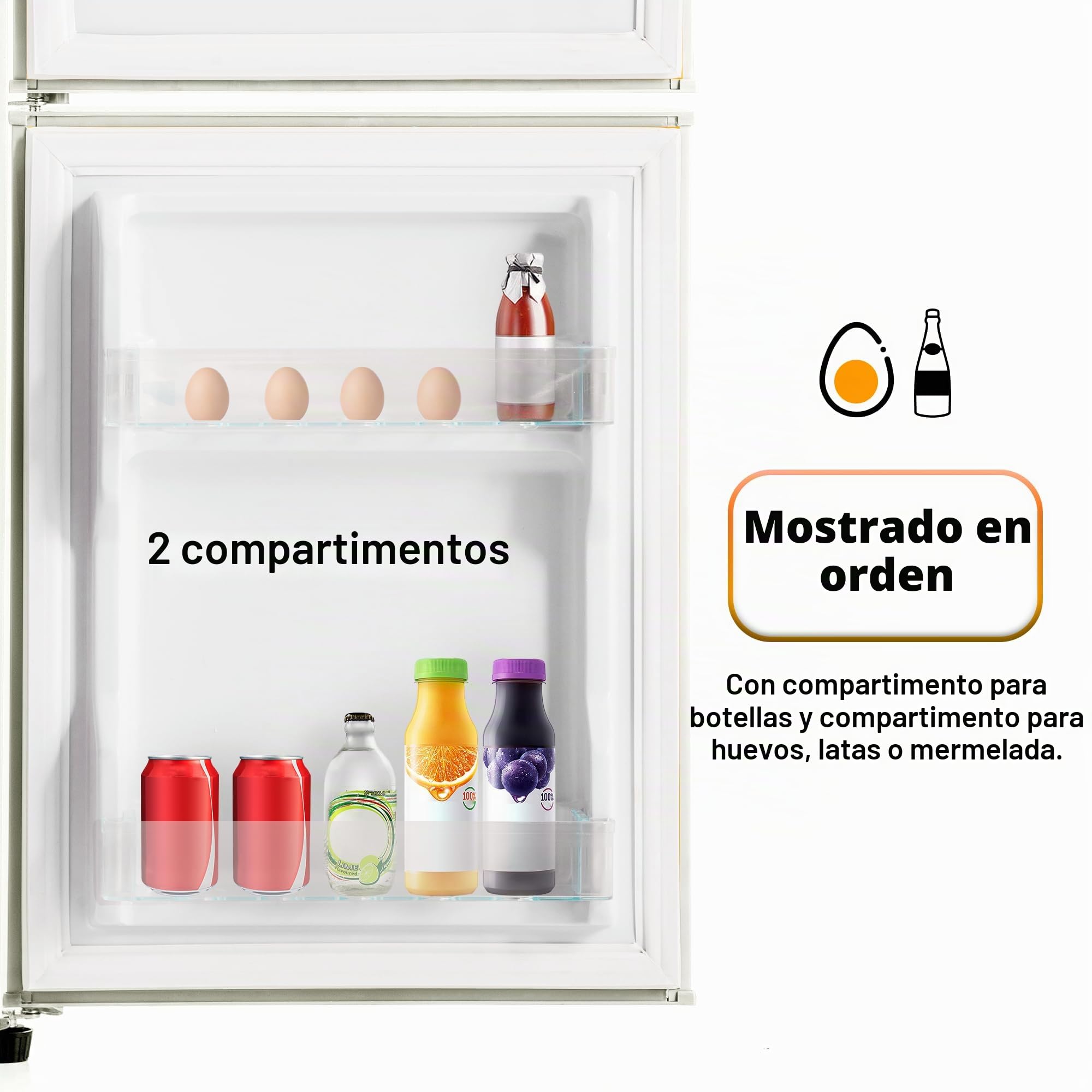Frigorífico Mini 60L, Frigorifico Pequeño con Congelador (22L+38L), Frigorifico Combi con LED luz, 88,8x45,5x42 cm Frigorífico no Frost con Estantes Ajustables, 102 kWh/año, -27°C∽13°C (White)