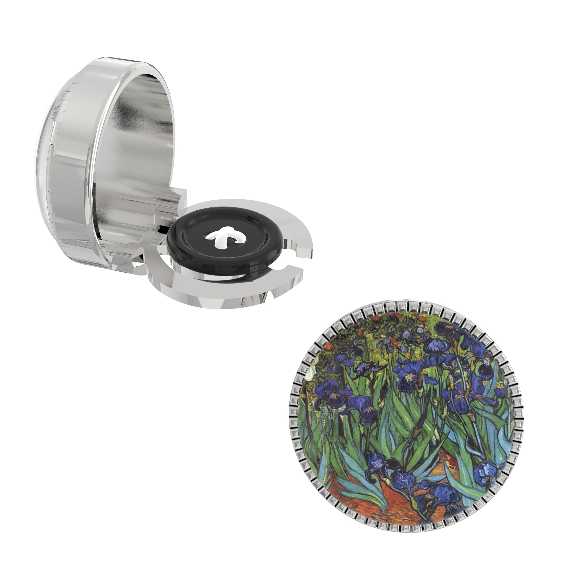 – Snap-on Shirt Button Cover Cufflinks Set for Men - Irises Inspired by Vincent van Gogh-image-2