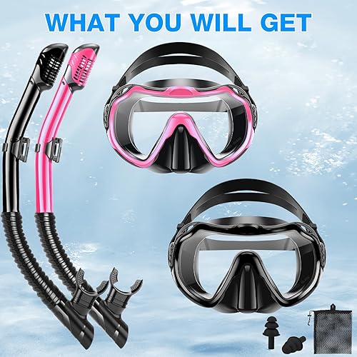 Miniatura 6 de Equipo de esnórquel para adultos, juego de esnórquel seco, lente panorámica de vidrio templado antifugas y antivaho. Equipo de esnórquel ajustable