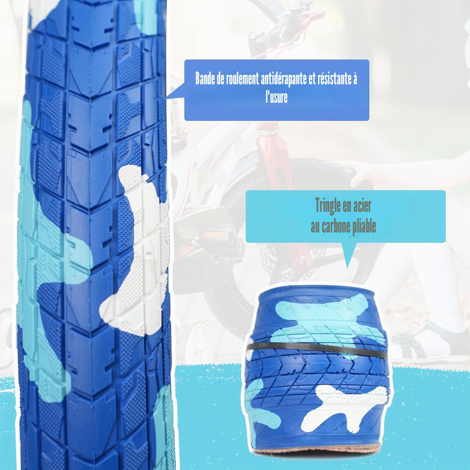 ZUKKA Lot de 2 pneus de vélo 20 x 2,125 - Bleus - 54-406 (20 x 2,125) - Pneus de vélo BMX avec chambres à air - Pour enfants - Bleu - 20" - Convient pour les vélos BMX pour enfants