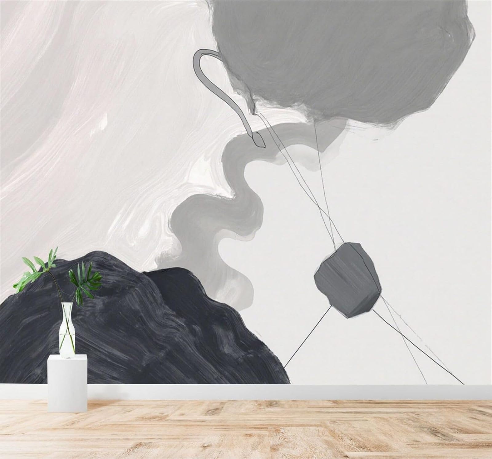 Xlming 250Cm×170Cm(B×H) Abstract Minimalist Hand Drawn Greyish White Landscape 3D Wallpaper Premium Textured Silk Study Dining Living Room Bedroom Sofa Tv Wall Easy Install-250Cm×170Cm