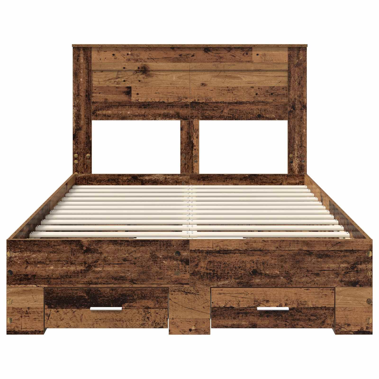 Betten - Cornice per letto in legno vecchio, 120 x 190 cm, con rete a doghe e 2 cassetti, struttura stabile, in legno Urban Chic per camera da letto, camera dei ragazzi, camera degli