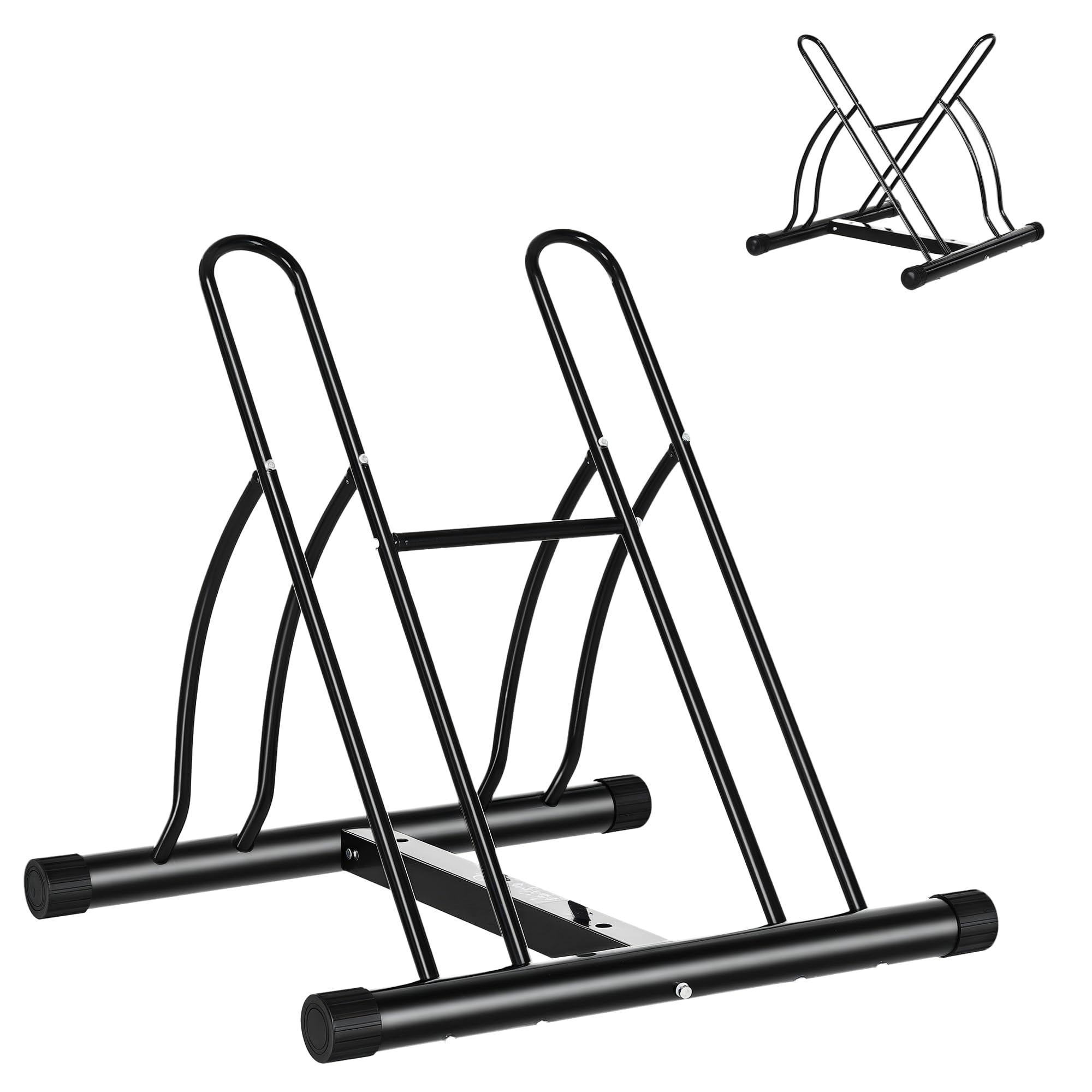 HOMCOM Soporte para Aparcar 2 Bicicletas, Aparcamiento Estacionamiento para Bicis, Inferir 65mm de Ancho, Fácil de Montar, Almohadilla Antideslizante, Interior y Exterior, 60x54x57 cm, Negro