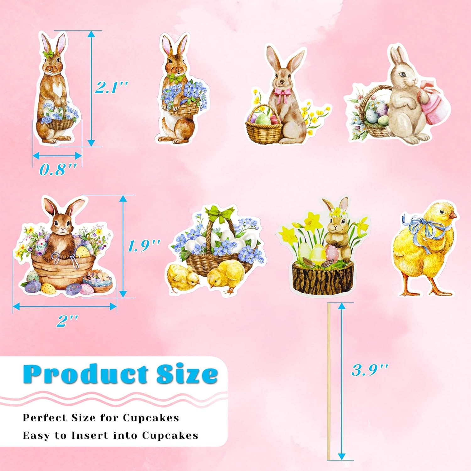 Easter Cupcake Toppers Easter Bunny Cupcake Topper 24PCS Easter Cake Topper Decorations Bunny Cupcake Topper Decor for Easter Spring Party Desserts Cupcake Topper Decoration