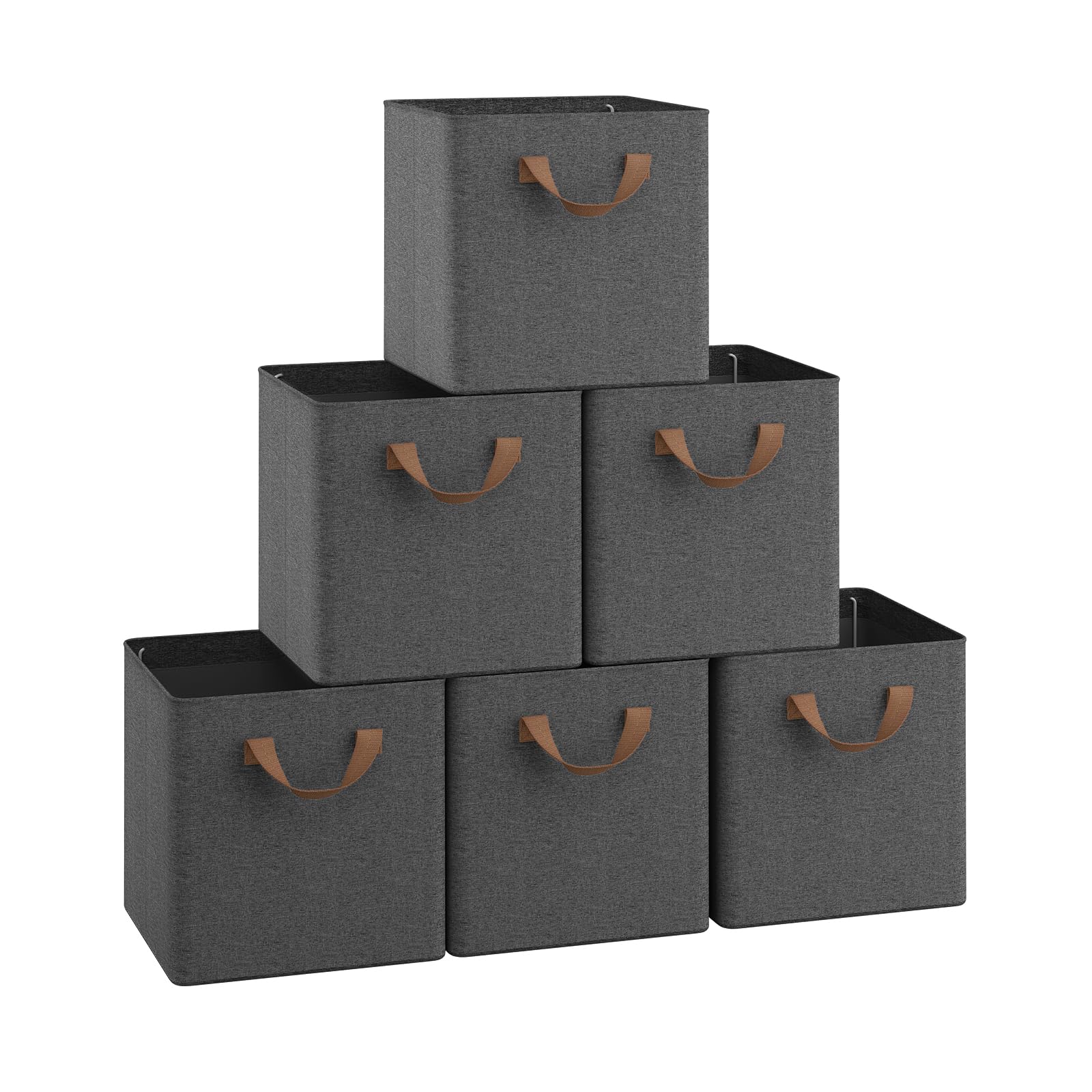 WOLTU Storage Boxes Set of 6, Storage Baskets, Folding Wardrobe Cube Boxes, with Handle and Metal Frame, for Living Room/Bedroom/Study, Linen, 26x26x26cm, Grey — image 1