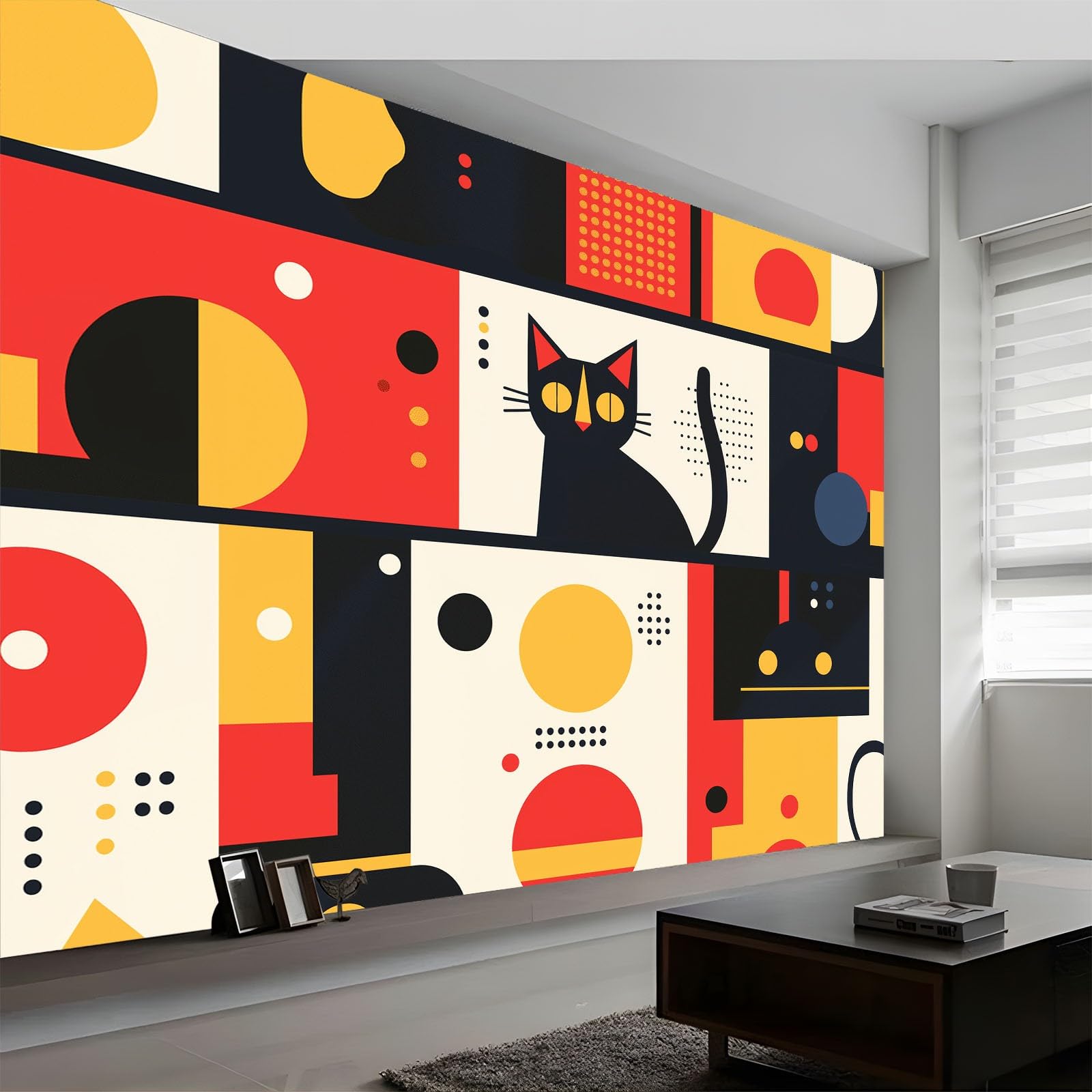 Panoramiczna tapeta 200 x 140 cm abstrakcyjny kot koło geometryczna włóknina XXL fototapeta dekoracja ścienna gobelin salon sypialnia - tapeta Trompe l'eil efekt 3D, kolor