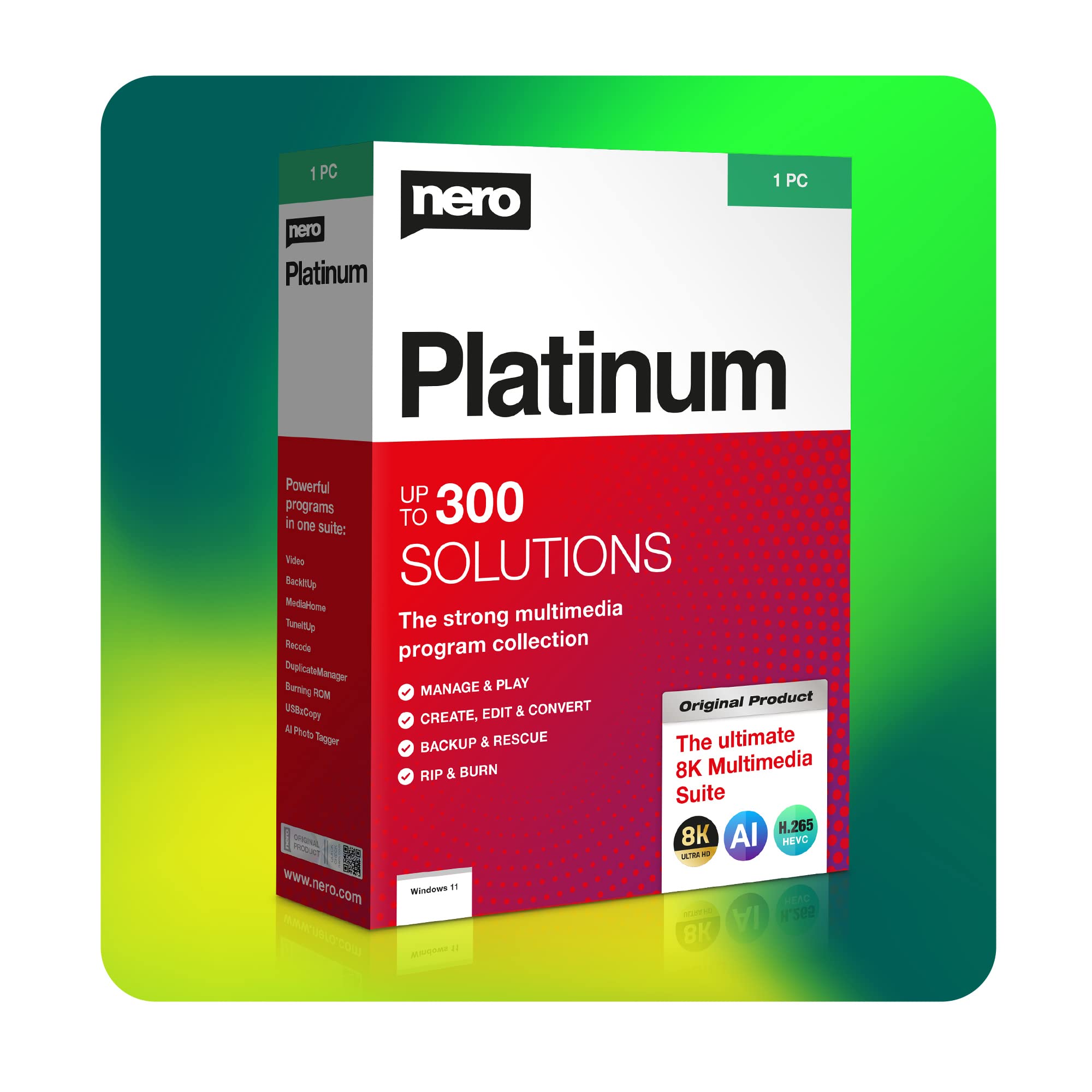 Nero Super-Bundle | Multimedia Software Paket: Videobearbeitung, Brennen, Backup, Medienverwaltung, Fotorettung, PC-Optimierung, Sicherheit & VPN | Nero Platinum Unlimited | 1 PC | Windows 11/10/8/7