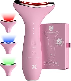 REVO Genie Facial Massager for Face and Neck, LED Beauty Device with Heat and Vibration, Depuffing Sculpting Tool with Red Blue Green Light Modes for Skincare Routine