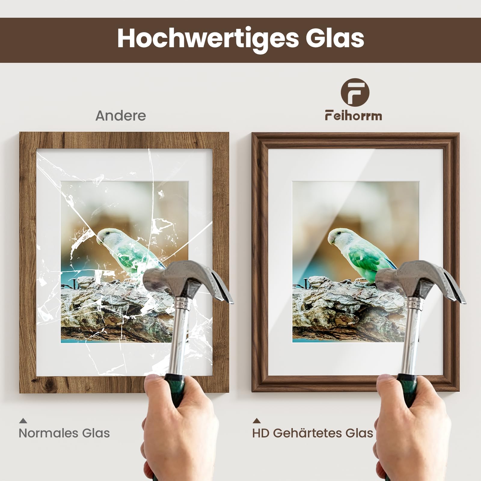 Feihorrm Vintage Bilderrahmen, A1 Walnuss Massivholz Fotorahmen, Mit gehärtetem Glas, Für 59,4x84 cm-Fotos ohne Passepartout oder 41x58,4 cm-Fotos mit Passepartout (Dunkel Braun, A1 (59,4x84 cm))