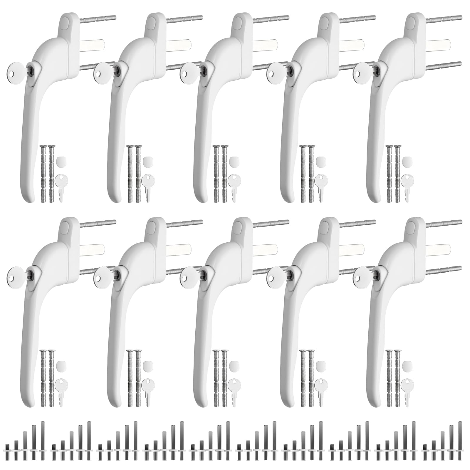 Neoteck 10PCS Inline Window Handle Universal Espag Key Locking Lockable Double Glazing Suitable for All Common Windows and Balcony Doors Spindle Length: 10mm