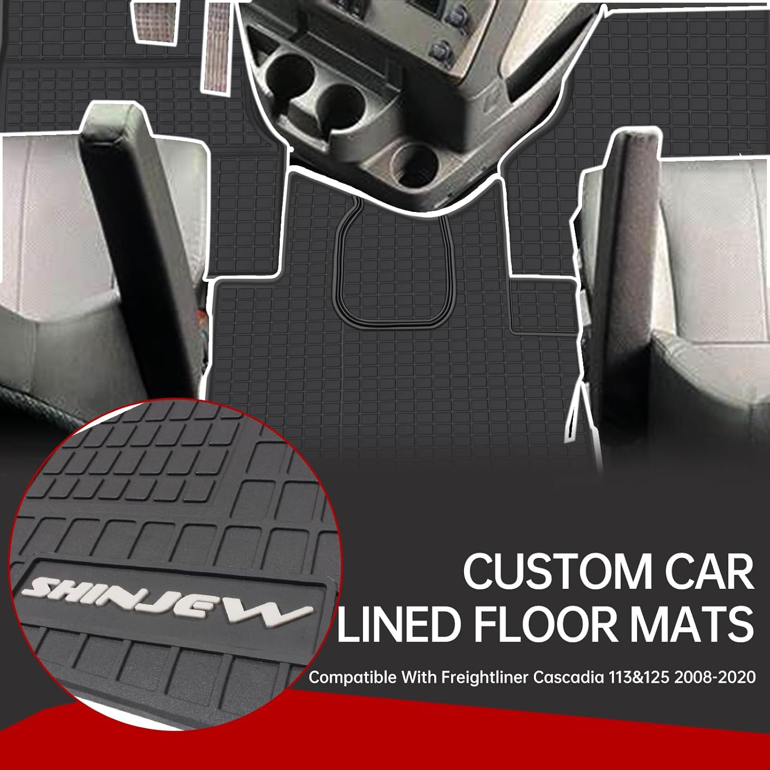 Floor Mats Compatible with 2008-2020 Freightliner Cascadia 113&125,Truck Floor Rubber Mats for Freightliner Cascadia Accessories All-Weather Guard Heavy Duty Includes 3PCS Black (3 PCS)