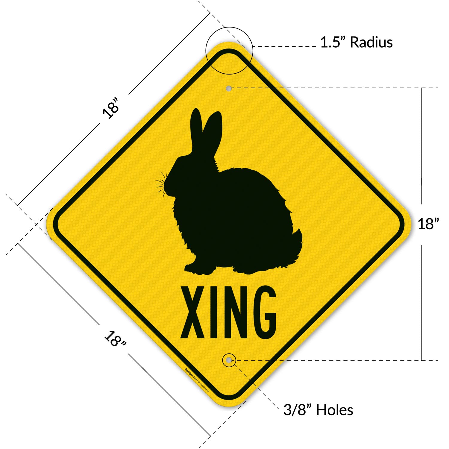 Bunny Crossing Sign, 18x18 Inches, 3M AEGP Reflective.063 Aluminum, Fade Resistant, Made in USA