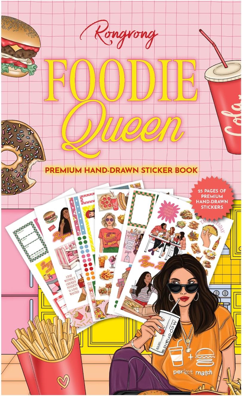 Rongrong Foodie Queen Planner Stickers Book for Planners, Calendars, Journals and Projects – Premium Quality Hand Drawn Transform Your Meal Planning - Scrapbook Stickers – 25 Pages