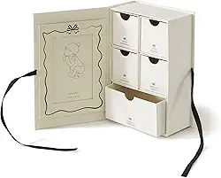 Soul & Lane Caixa de lembrança de bebê com 5 compartimentos, caixa de memória de bebê com moldura para fotos, organizador de armazenamento de recém-nascidos para meninas e meninos, guarda memórias