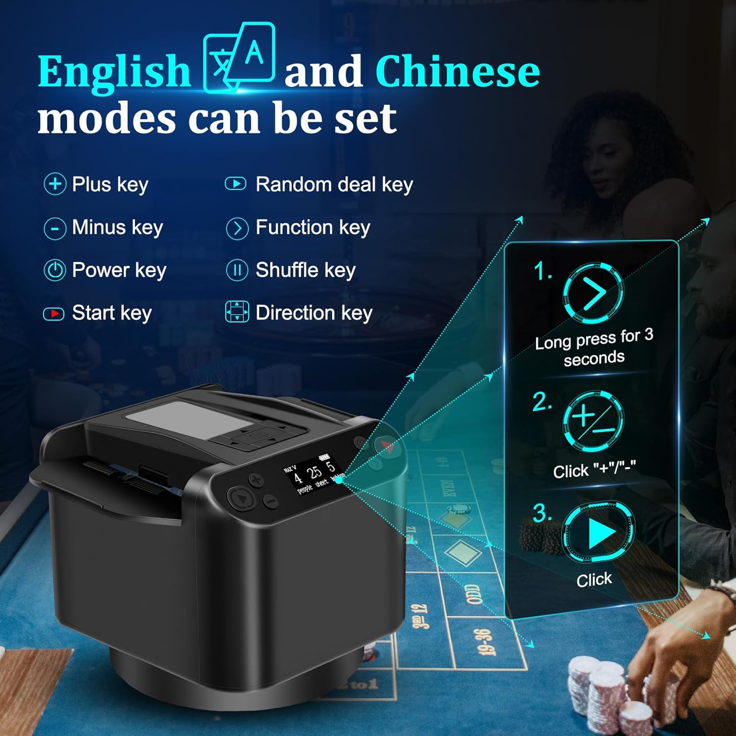 Automatic Card Shuffler And Dealer Support 12 Players,4 Remote Controller, One Click Selection of Game or Customization,360°/180° Deal, Adjustable Dealer Distance,for Poker,UNO,Phase 10,Skip-Bo,Rummy