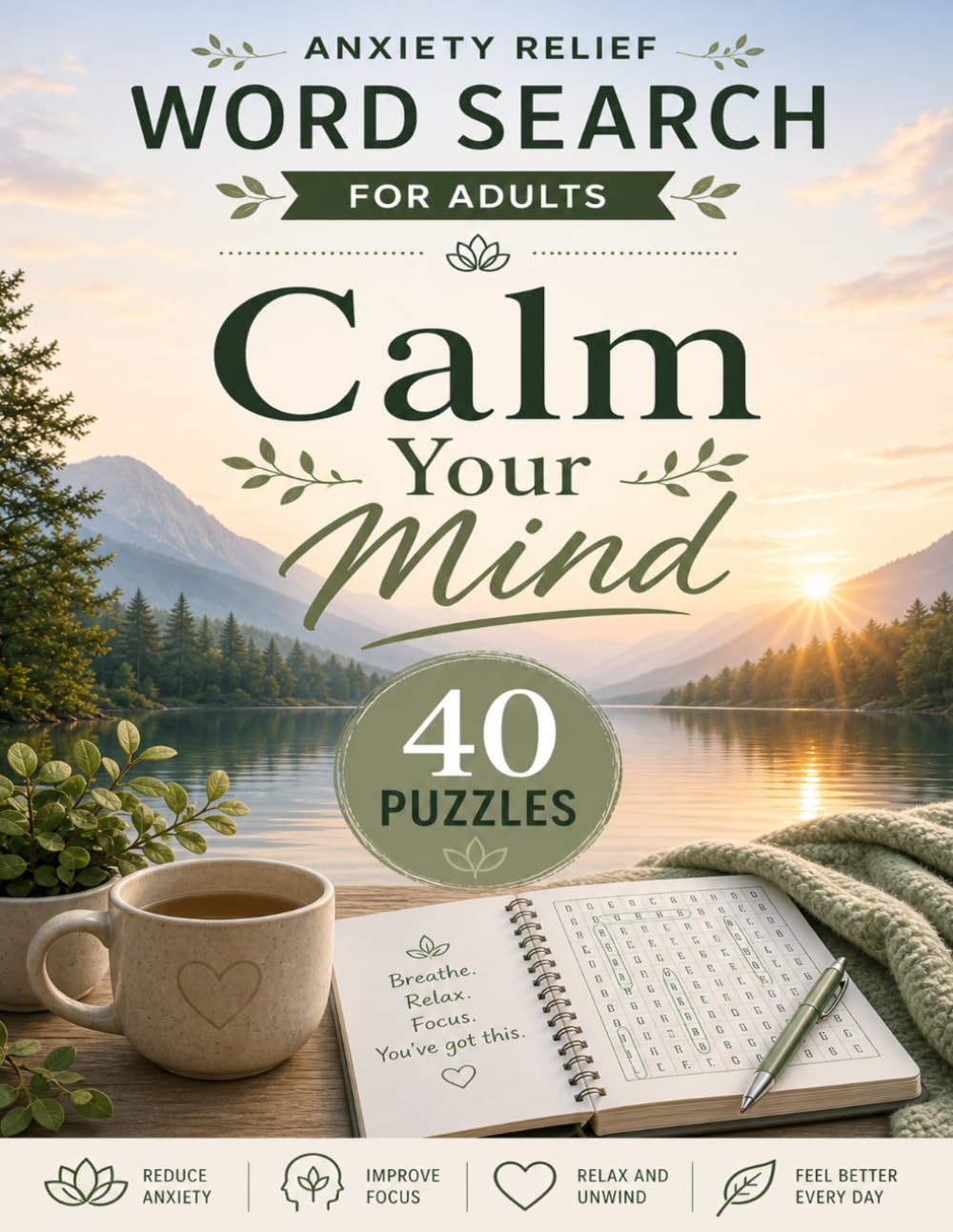 Calm Your Mind: Anxiety Relief Word Search for Adults: Relaxing Puzzles to Reduce Stress, Improve Focus & Promote Inner Peace (The Serene Mind Collection)