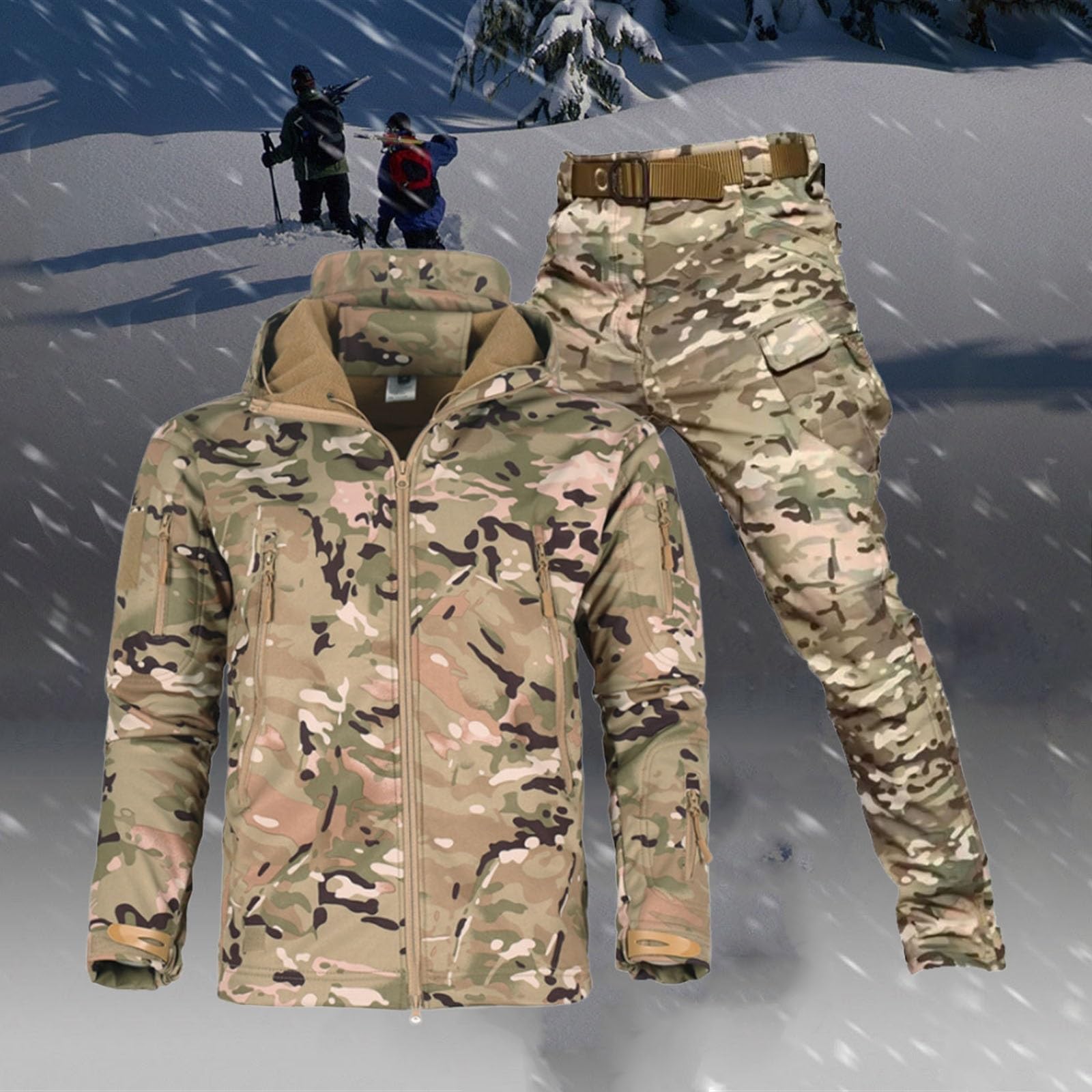 Costumes De Ski À Capuche Chauds D'hiver, Veste De Snowboard Camouflage Pour Hommes Et Pantalon De Ski Avec Ensemble De Ceinture, Combinaisons De Ski À Capuche Imperméables
