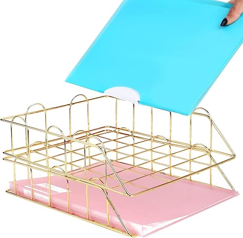 Miniatura 7 de Bandeja de papel apilable, organizador de escritorio de 2 niveles, organizador de escritorio multifuncional de metal para oficina, hogar, escuela,