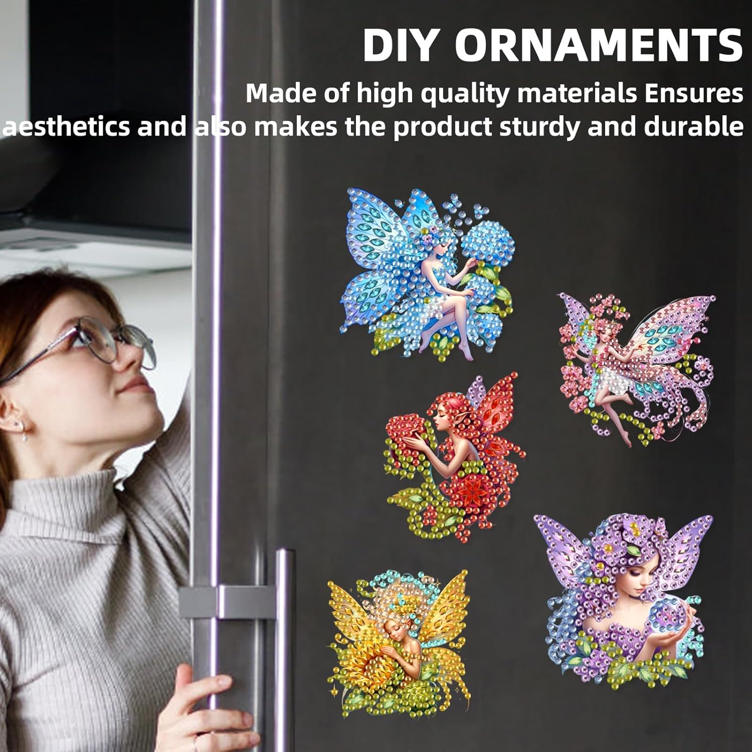 15PCS Diamond Art Fridge Magnet Refrigerator Sticker, Special-Shaped Crystal Gem Art Fridge Stickers Craft for Adults Fridge DIY Decors(Fairies)