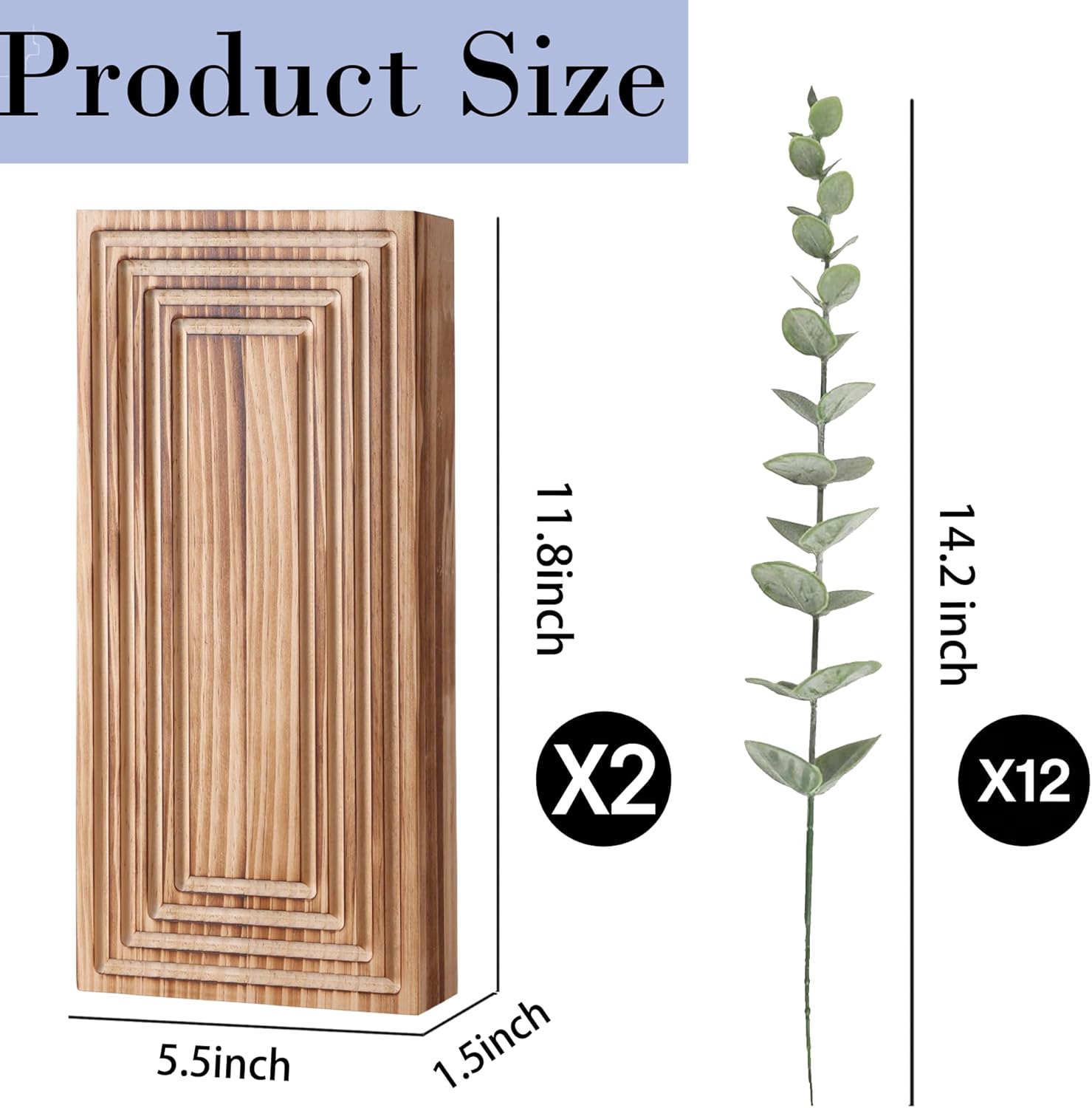 Wooden Wall Planter Vase, 2 Pack Brown Wood Hanging Vases with Fake Eucalyptus for Indoor Modern Boho Farmhouse Wall Art Decor for Home Indoor Kitchen Modern Farmhouse Bathroom