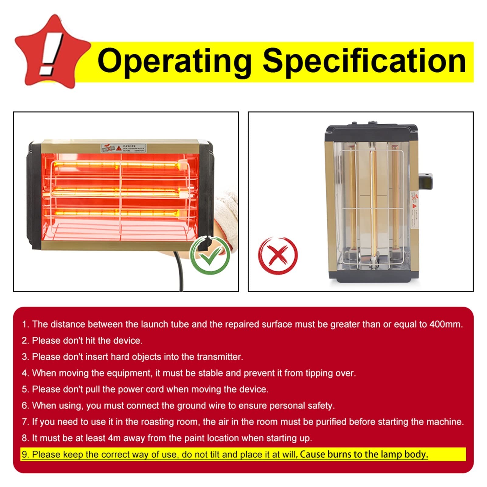 Lampa podczerwona do utwardzania farb, 1000W Car Caring Lampa Lampa Car Body Shortwave Lampa na podczerwień Handheld Car Farby Lampa Halogen Nagrzewnica Lekka farby na podczerwień