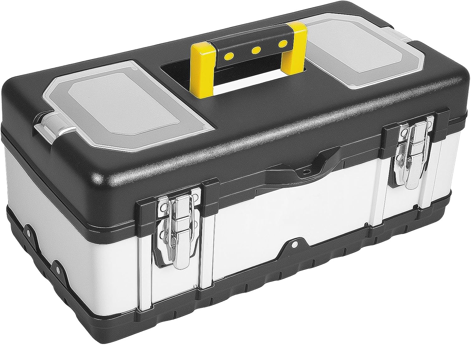 Portable Tool Box, Heavy Duty Plastic and Stainless Steel Tool Storage Case with Dividers, Tool Storage Organizer Box with Removable Tray for Electrician Auto Repair Easy Access to Tools (L)