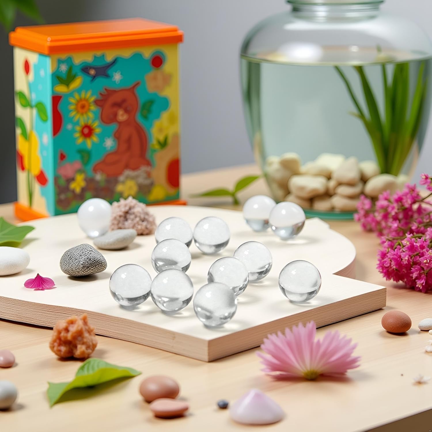 Rzcin 20 Pcs 10mm Clear Glass Marbles Solid Marble Beads Marbles Games Bouncing Ball Pinball Machine for Vase Fish Tank Filler Home Decor Dice and Marble Games - Image 3