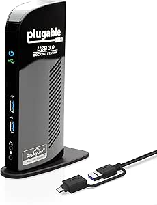Plugable USB 3.0 Universal Laptop Docking Station Dual Monitor for Windows and Mac, USB 3.0 or USB-C, (Dual Video: HDMI and HDMI/DVI/VGA, Gigabit Ethernet, Audio, 6 USB Ports)
