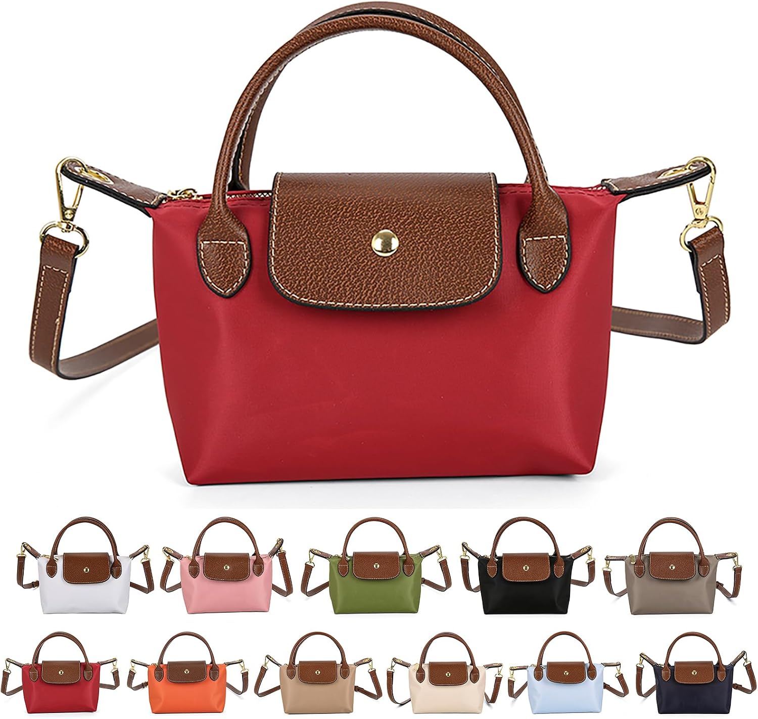 Womens Mini Crossbody Bag Dual Handle Adjustable Strap Nylon PU Leather Small Purse For Phone Wallet 9in