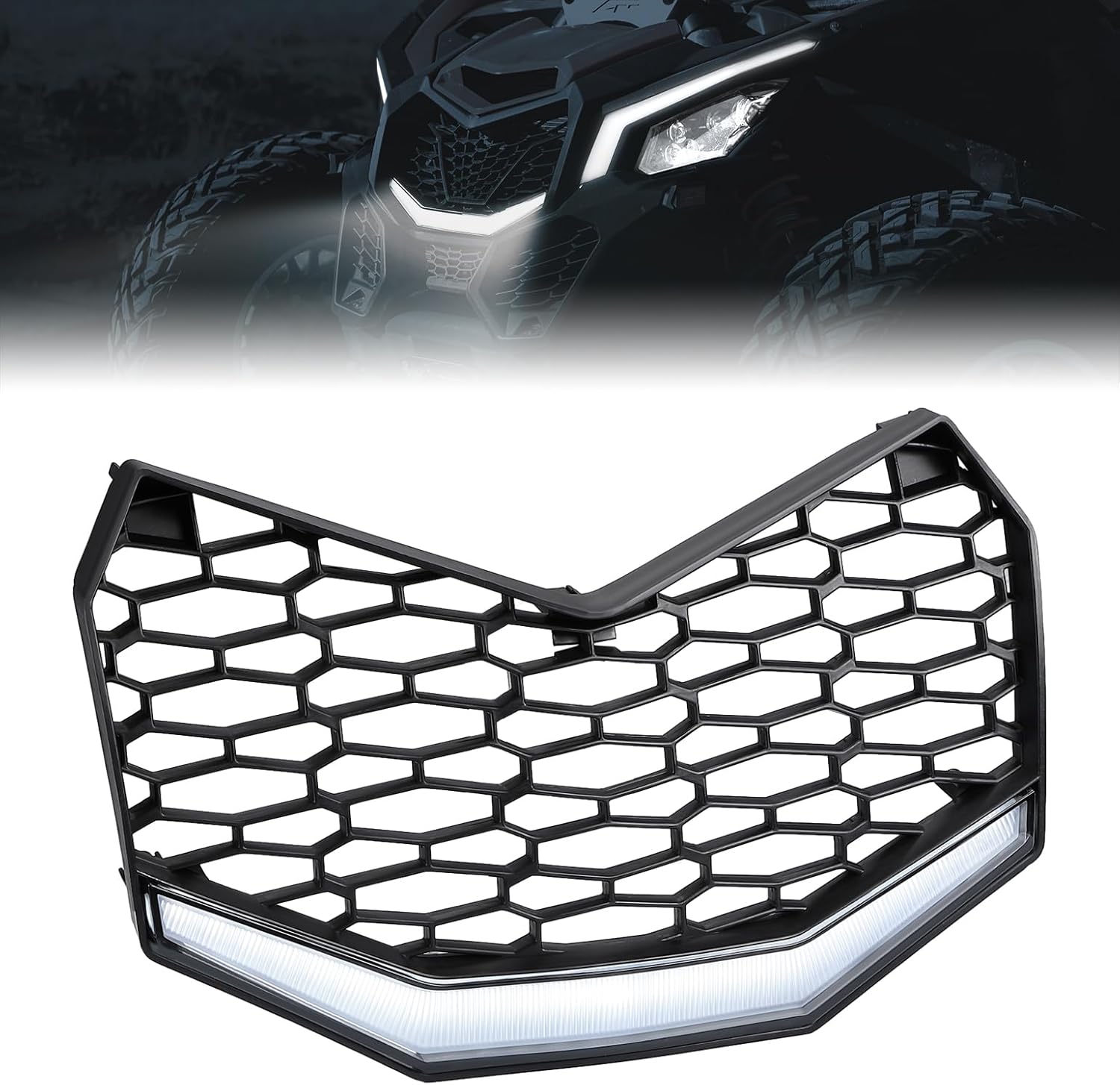 KEMIMOTO X3 Front Bumper Mesh Grill, Front Grille Updated with LED Light Bar Compatible with Can-Am Maverick X3 Max X RS DS MR RC Turbo RR R 2017 2018 2019 2020 2021 2022 2023 2024 2025 Accessories