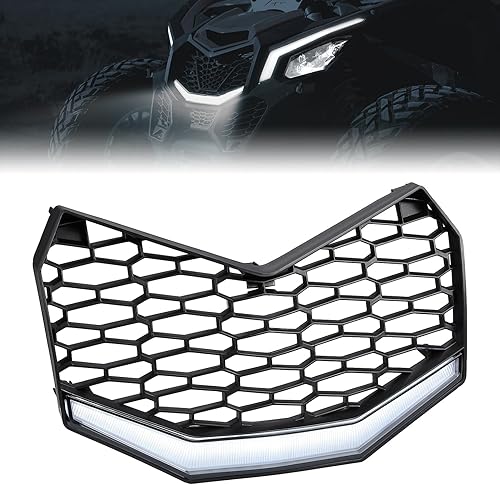 KEMIMOTO Parrilla de malla para parachoques delantero X3, parrilla delantera actualizada con barra de luz LED compatible con Can-Am Maverick X3 Max