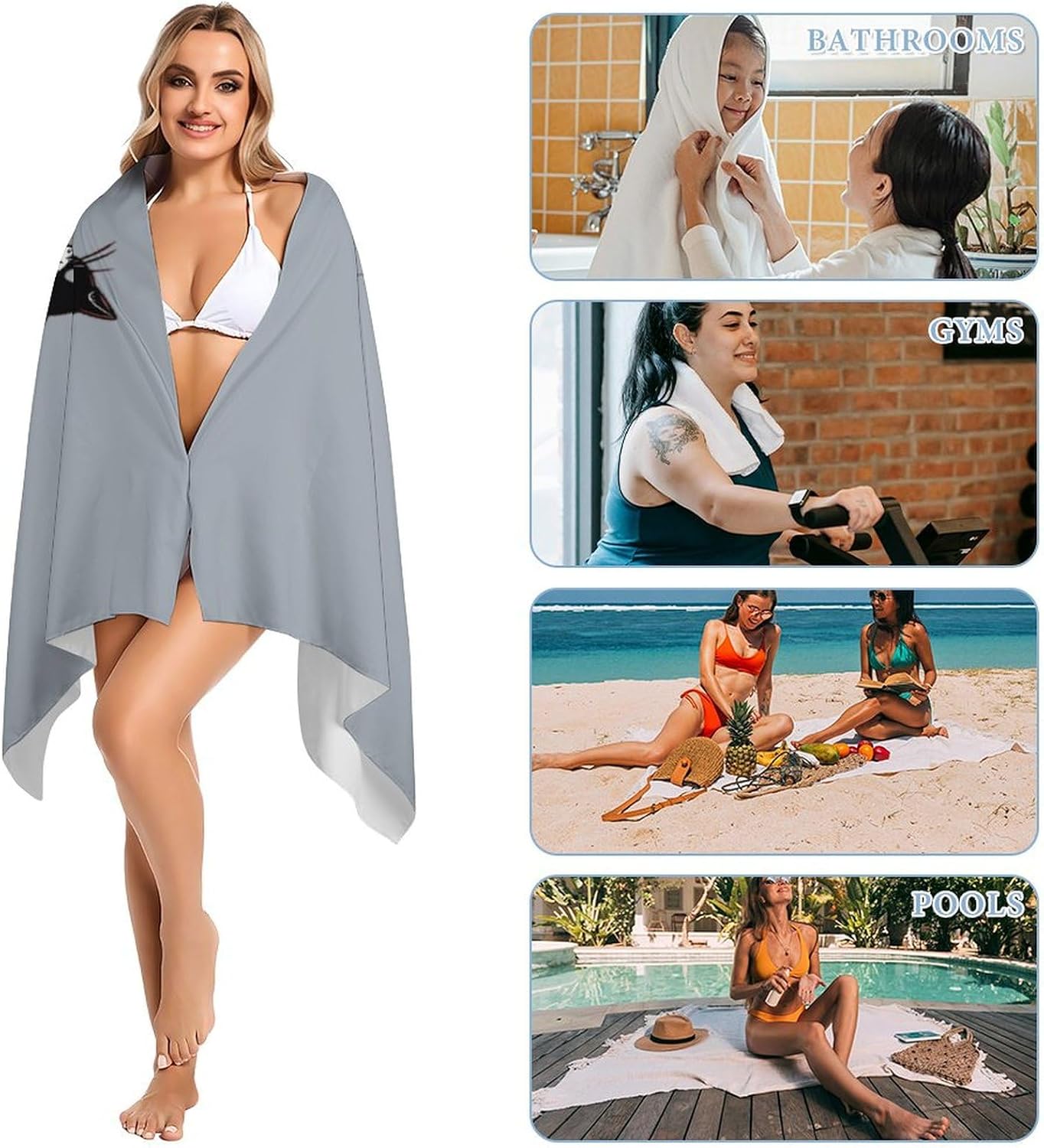 Cat Skull Death Beach Towels Oversized Jumbo Large Yoga Bath Towel for Pool Yoga Swim Body 160x80cm