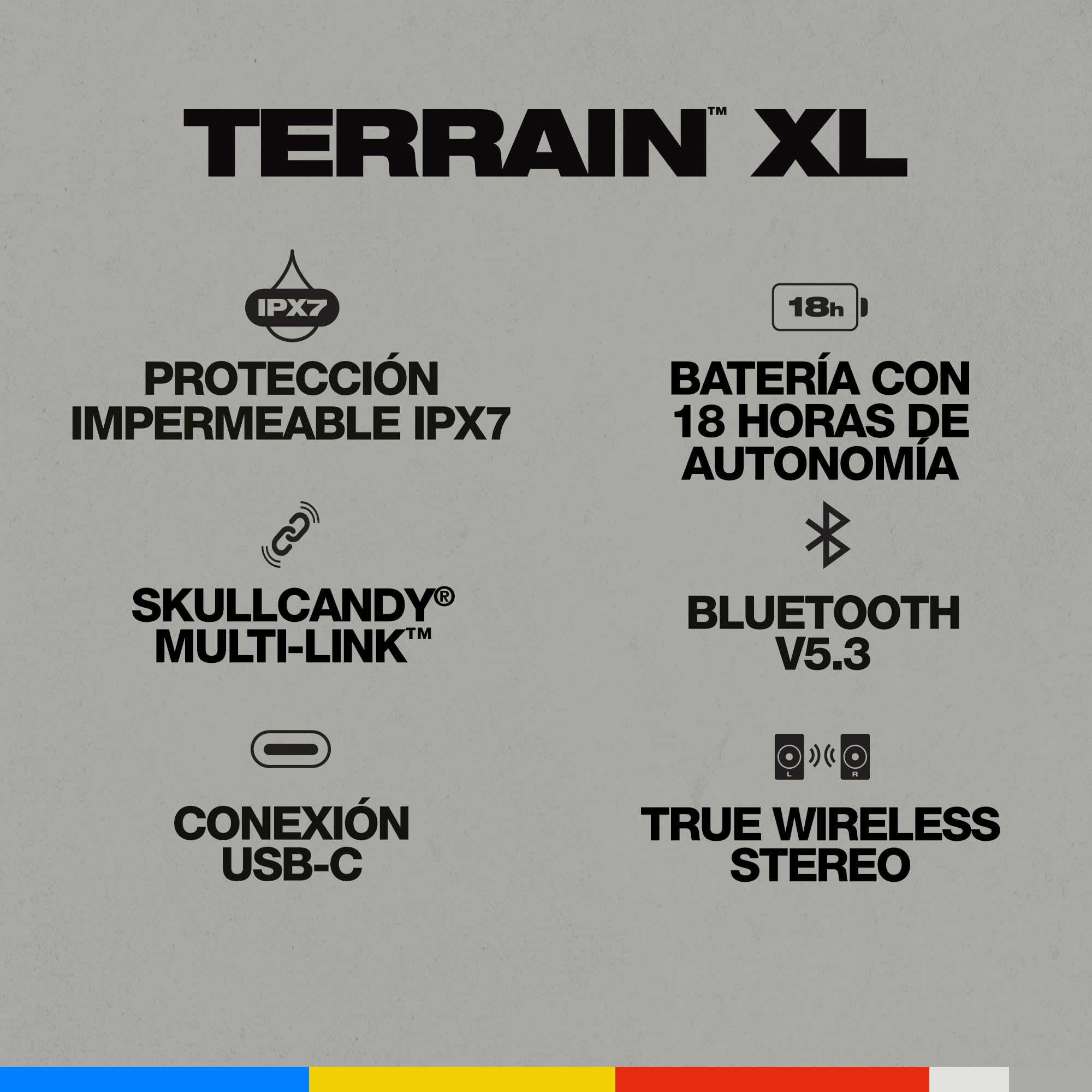 Skullcandy Terrain XL Cassa Wireless Bluetooth Portatile, Impermeabilità IPX7, 18 Ore di Autonomia, Stereo True Wireless con Cinghia Integrata per Viaggi e Uso all’Aperto - Bone/Orange