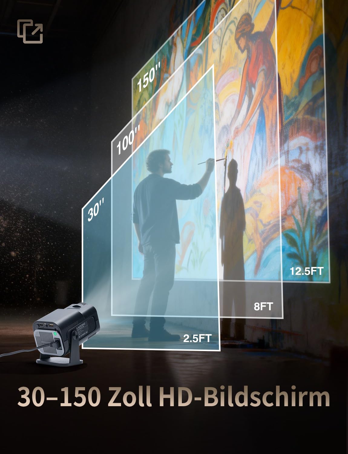 LAIZESKE HY520 Art Projektor zum Abpausen und Zeichnen,180° Drehbarer Smarter Zeichenprojektor für Künstler & Erwachsene,Unterstützt 4K,Auto-Keystone,WiFi 6 & BT 5.0,Projektion auf Leinwand & Wand