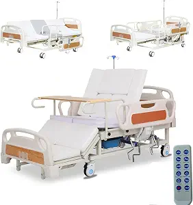 VEADONS Full Electric Hospital Bed for Home with Lateral Tilting, Mattress, IV Pole, Side Rails, Locking Casters, 550lbs