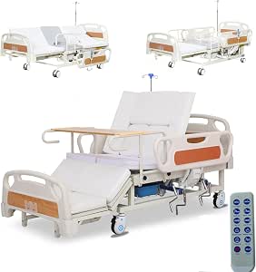 VEADONS Full Electric Hospital Bed for Home with Lateral Tilting, 10 Functions, Mattress, IV Pole, Side Rails, Locking Casters, 550 lbs