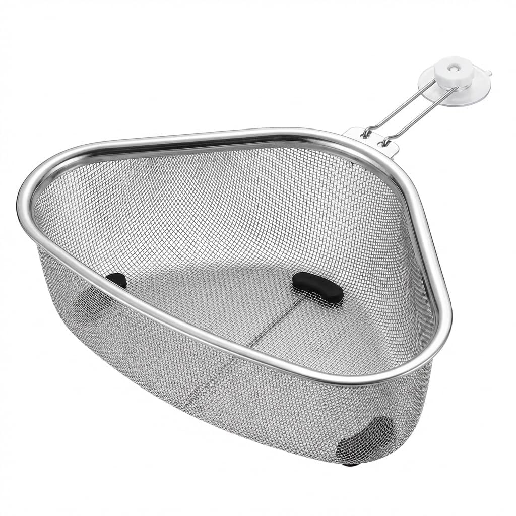 Sink Corner Basket Strainer Triangle Drain Rack for Kitchen Sink, Multifunctional Filter Shelf Holder for Fruits and Scraps (1 Pcs) | Filter Shelf Holder, Multifunctional, Fruit & Scrap Storage, Corner Fit Design, 1 Piece-image-10