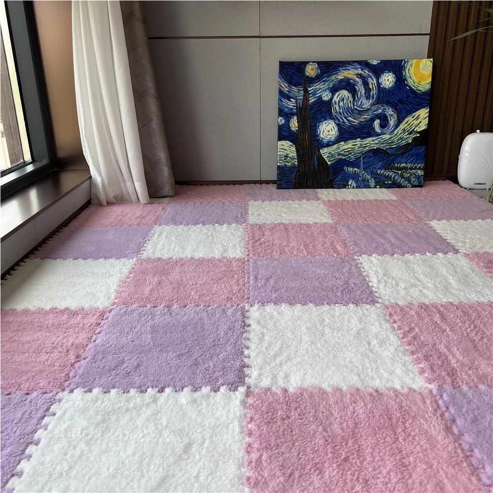 Miękka pluszowa mata do puzzli, mata do układania, wyściółka podłogowa do gry w siłowni w sypialni w domu(Pink)