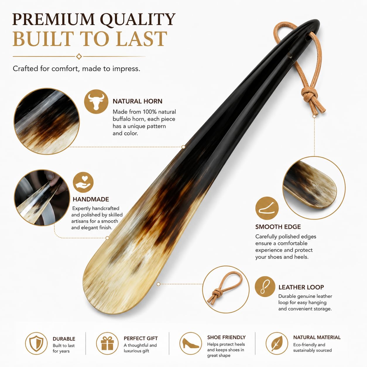 5MOONSUN5 Calzador hecho con cuerno real hecho a mano de 15 pulgadas de largo. Uso doméstico o de viaje. Calzador para hombres o mujeres, zapatos y botas. La mejor idea de regalo., Negro -, 49 EU