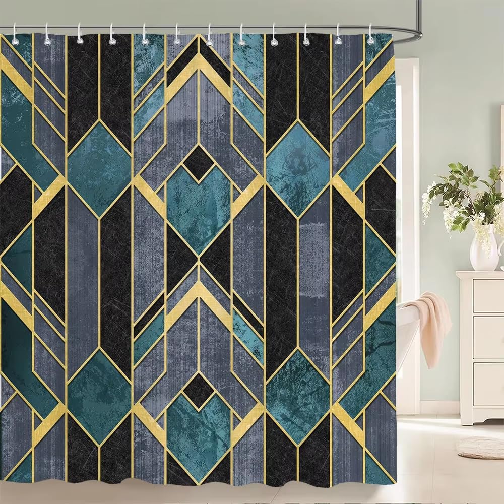 KELAIMI Luxury Geometric Shower Curtain,Modern Simple Aesthetic Bathroom Curtain with Hooks,Waterproof Polyester Fabric Modern Bathtub Curtain Style 1 180X210Cm