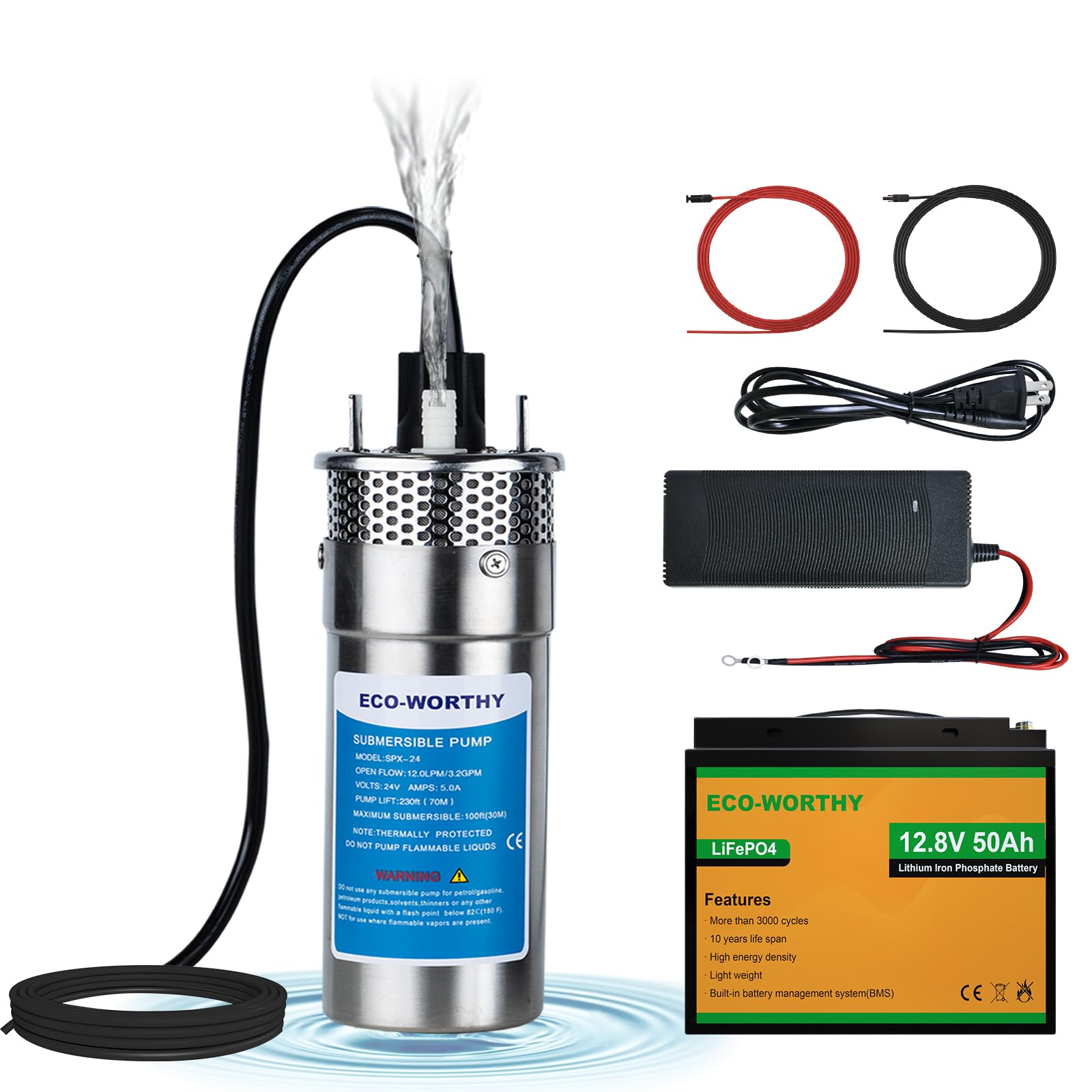 ECO-WORTHY 12V Portable Well Pump Kit with 50AH Lithium Battery