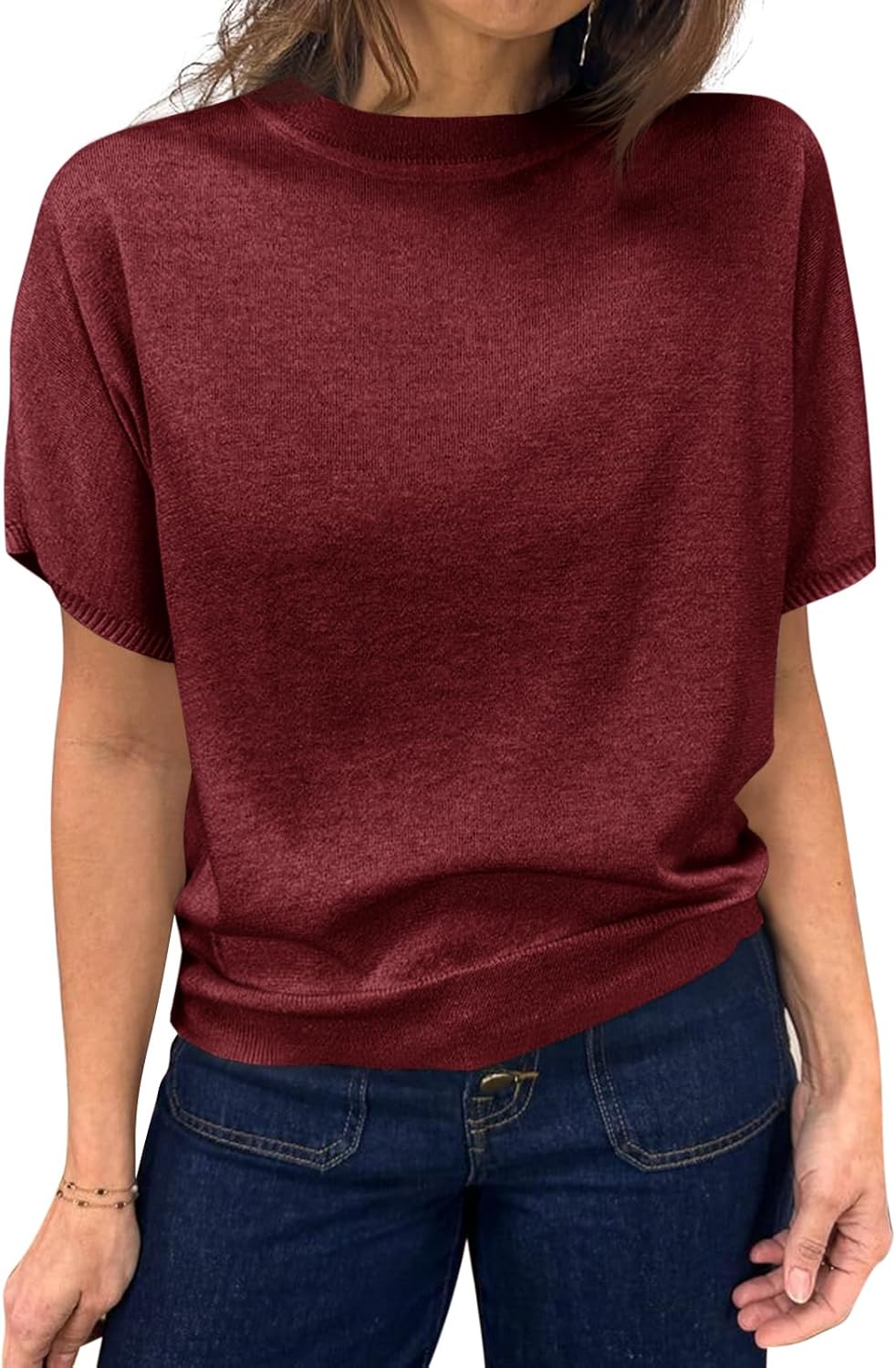 Saodimallsu Women’s Short Sleeve Crew Neck Knit Pullover Sweater