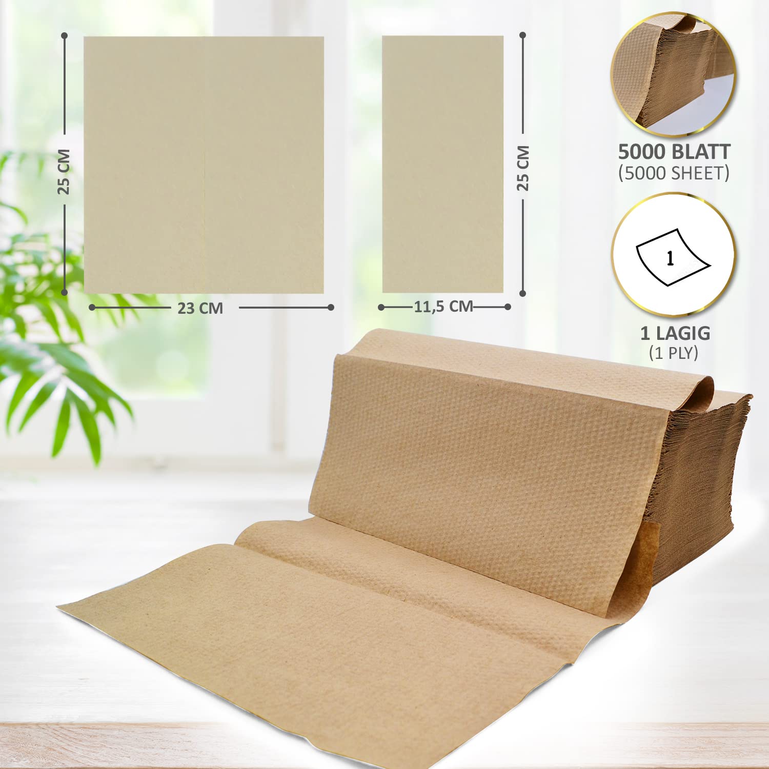 Defacto Papierhandtücher Handtuchpapier, 5000 Stück Zick-Zack 25x23 cm Falthandtücher, Handtücher für Spender 1-Lagig, GRAU