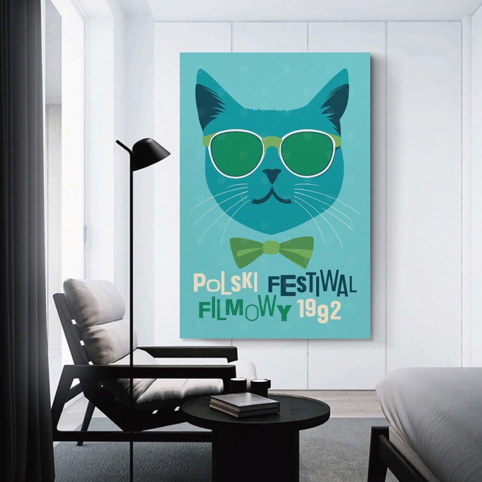 Junmoney Canvas Art Print Cool Cat Film Festival, 16x24inch(40x60cm), for Office, Study Or Home Workspace, Home Office Artwork with Decorative Appeal