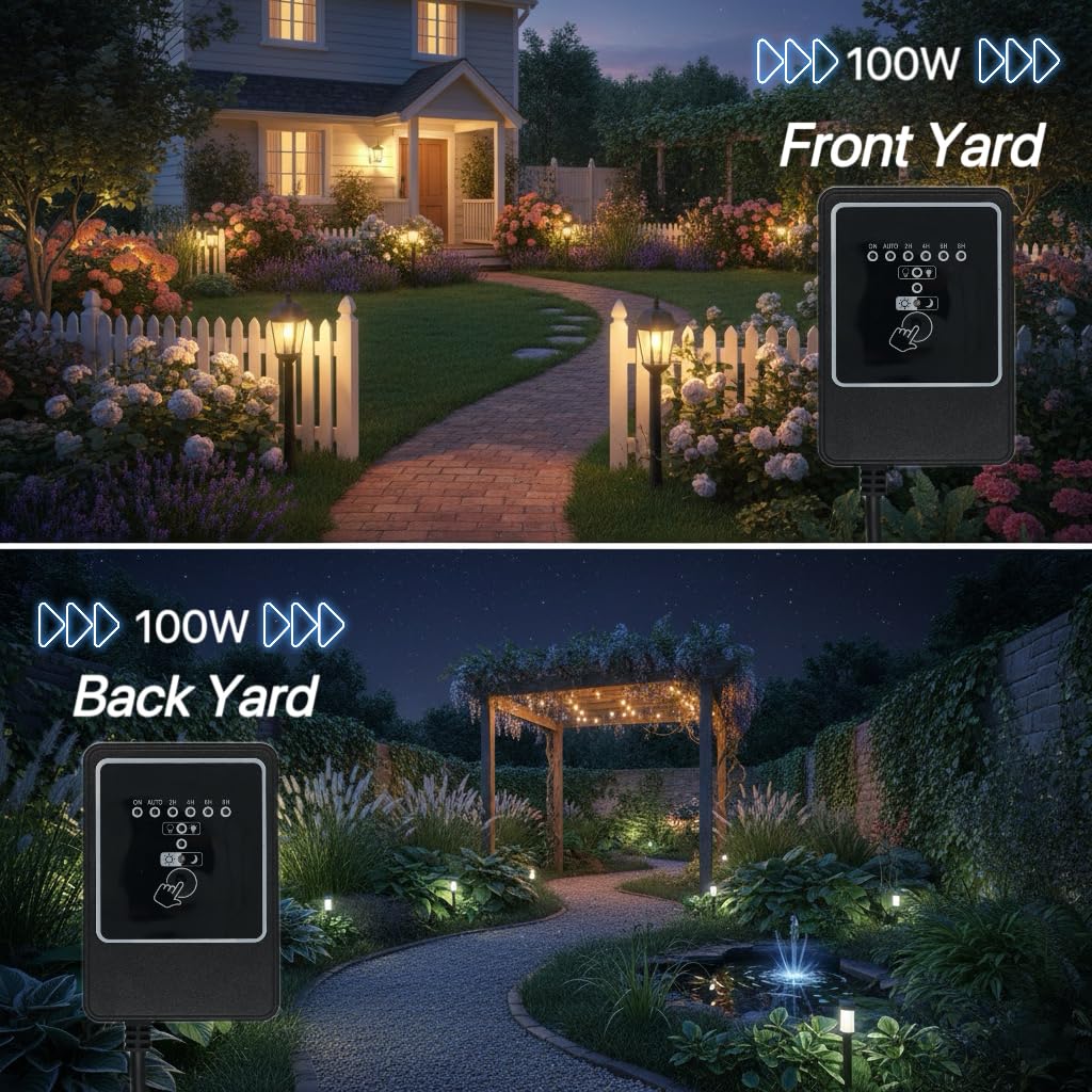 WoHenHao 100W Low Voltage Landscape Transformer with Timer and Photocell Sensor, 120V AC to 12V DC Landscape Lighting Transformer Weatherproof Low Voltage Transformer for Landscape Lights (2 Pack)