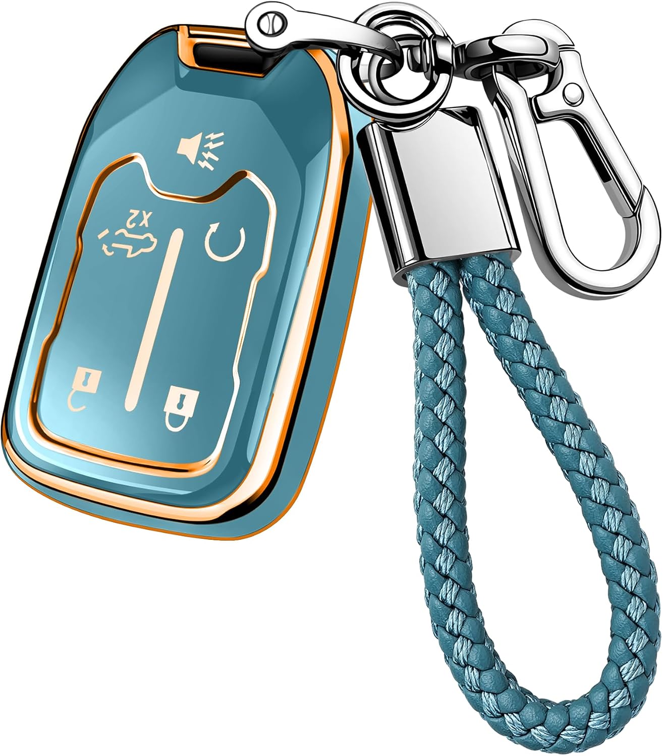JOYEAR for Chevy Key Fob Cover with Key chain Compatible with 2015-2025 Suburban Tahoe GMC Sierra 1500 2500HD 3500HD Car Accessories (Silver-Grey, 5 Buttons)