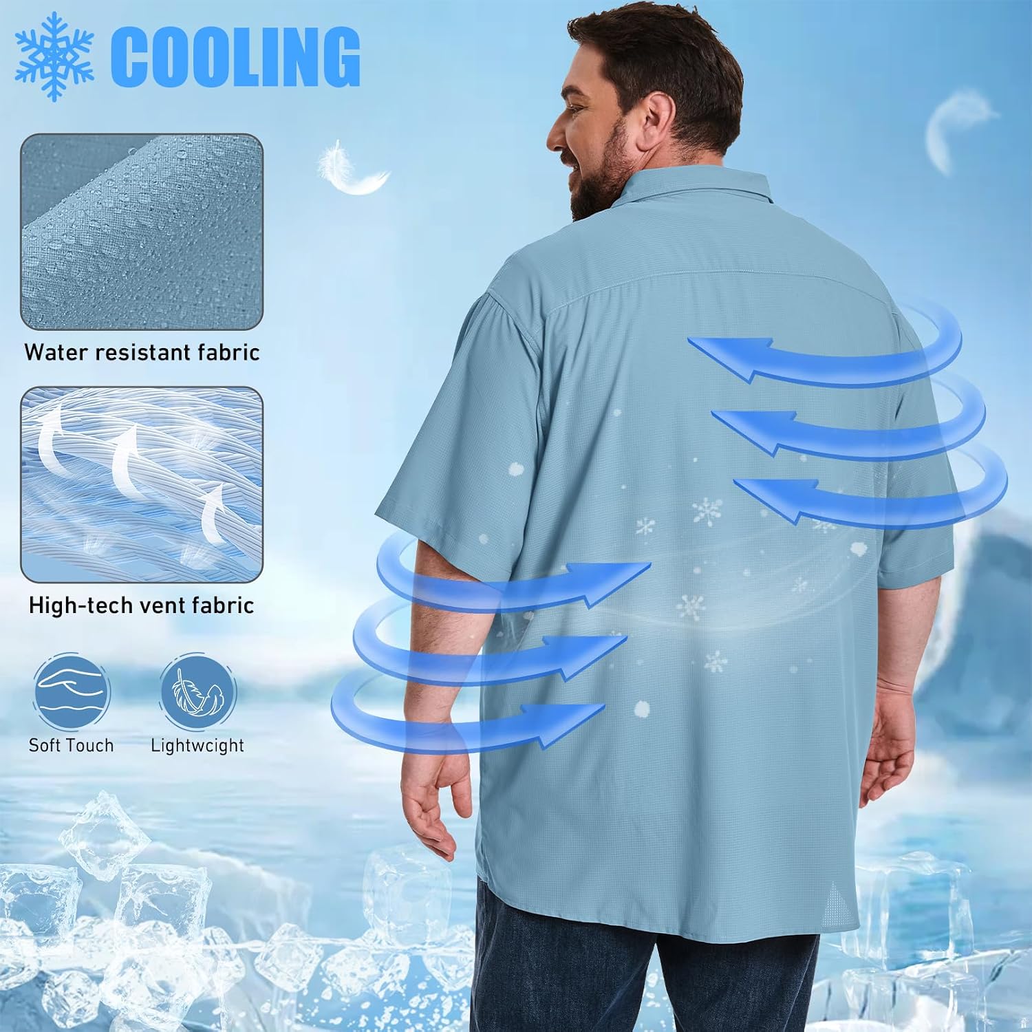 Big and Tall Mens Fishing Shirt UPF 50+ UV Sun Protection Shirt Quick Dry Hiking Safari Shirts