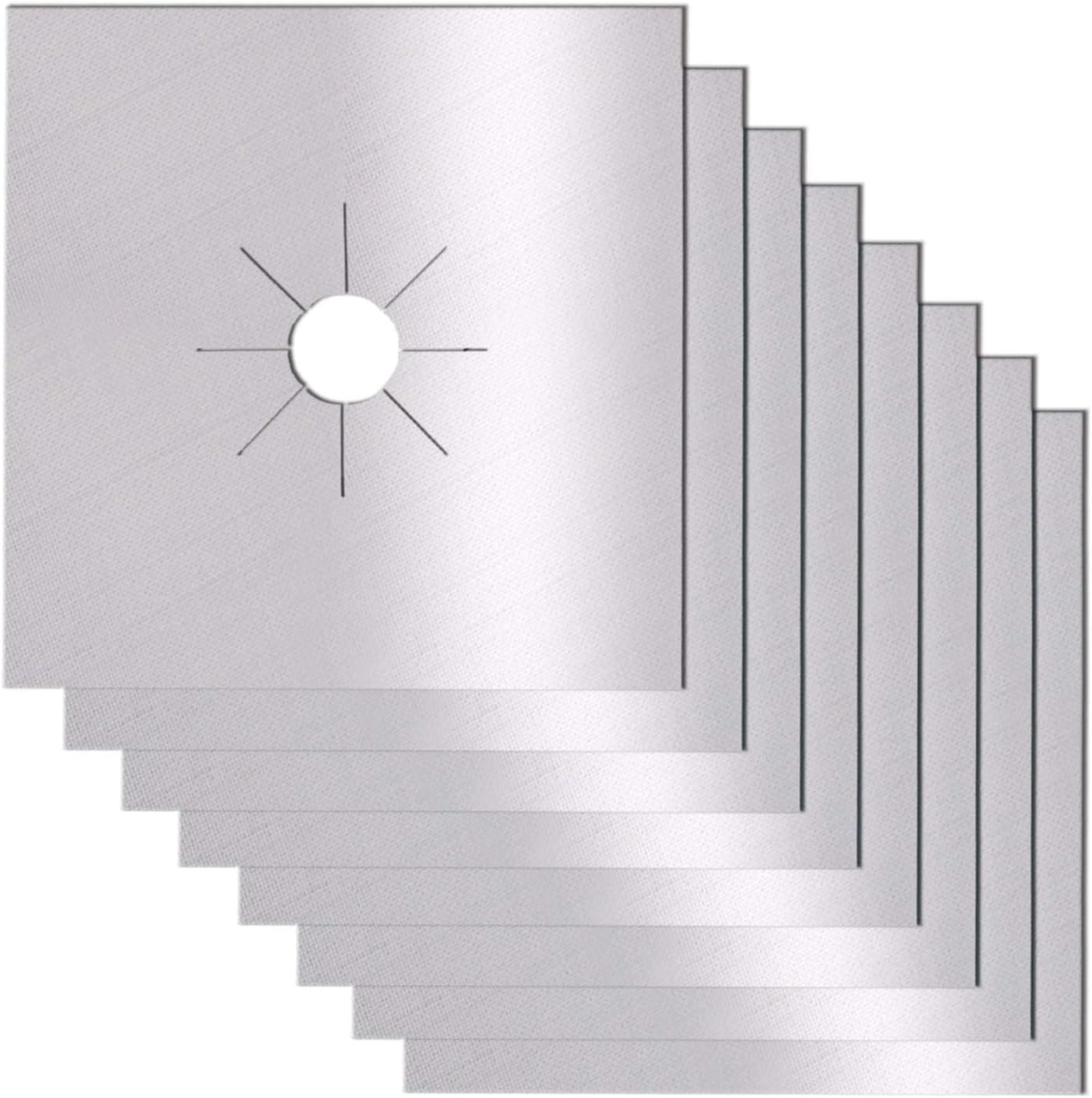 6 pcs Silver Square Stove Burner Covers,Double Thickness Reusable Non Stick Heat Proof Gas Range Protectors for Kitchen, Cooking