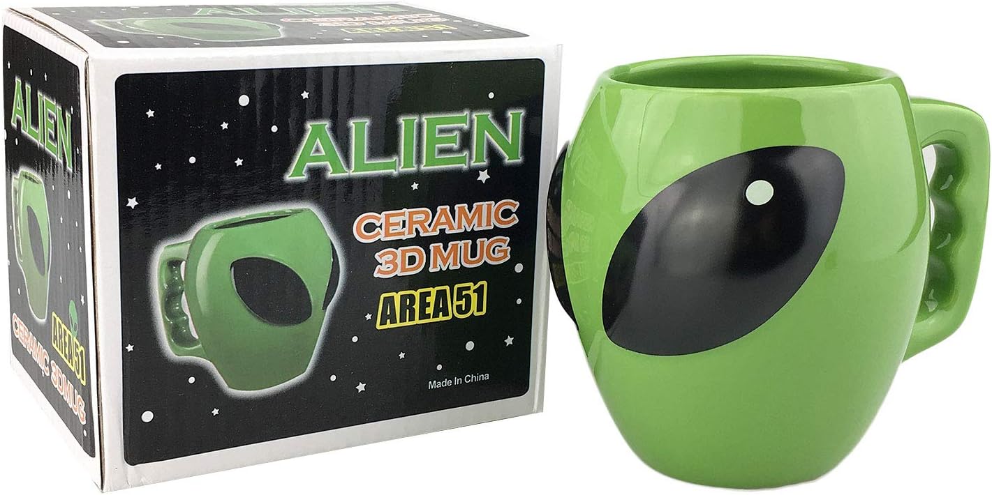 VanEnjoy Bright Green Glazed Ceramic Shape Ceramic Alien Mug Tea Coffee Cup, 3D Space Universe UFO Conspicuous Alien Cup, Gift for kid boy,13 oz(400 ml) - Image 2